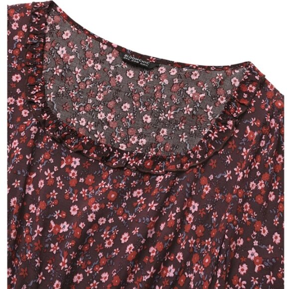 BloomChic Ditsy Floral Patchwork Square Neck Frill Trim Dress Size L us 12 - Picture 7 of 7